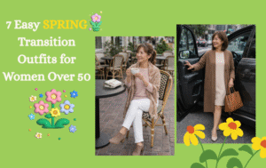 Easy spring transition outfits for women over 50 with layered casual chic style